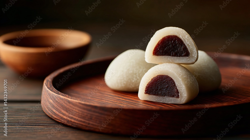 Freshly Made Daifuku Mochi Japanese Dessert Rustic Kitchen Close-up Shot Culinary Delights
