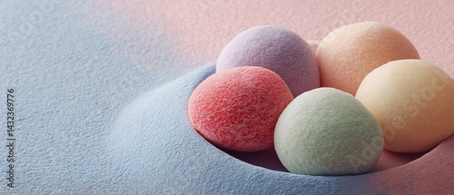 Obraz na płótnie Delightful Daifuku Arranged in a Circle Gourmet Food Photography Soft Pastel Background High Angle View w salonie