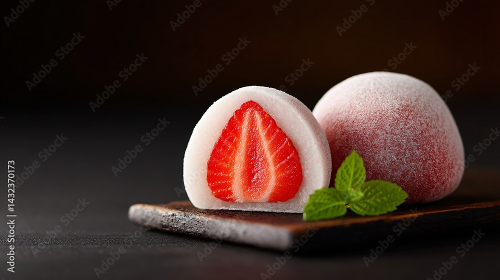 Delicious Strawberry Daifuku Dessert Japanese Cuisine Food Photography Studio Setting Close-Up Sweet Treat