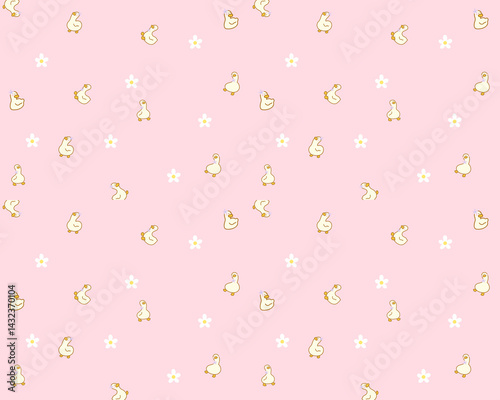 seamless little duck with purple ribbon color pastel background vector illustration. for wallpaper background and wrapping