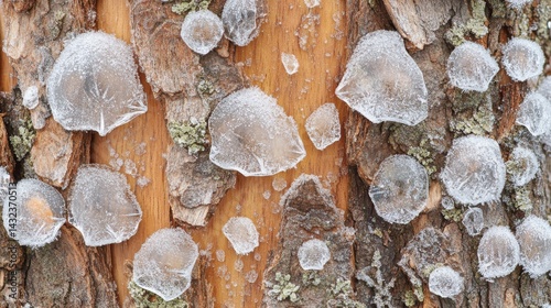 Frozen Beauty on Tree Bark photo