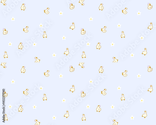 seamless cute little duck with purple ribbon pastel color vector illustration for wallpaper background