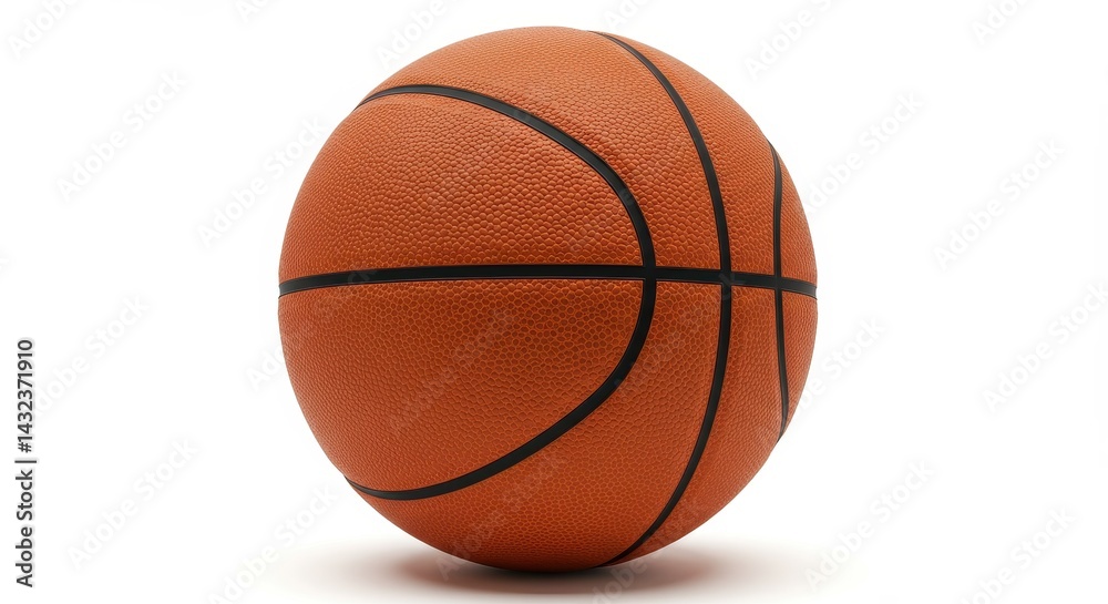 A single orange basketball with black lines on a white background in a studio setting view A single orange basketball with black lines on a white background in a studio setting view