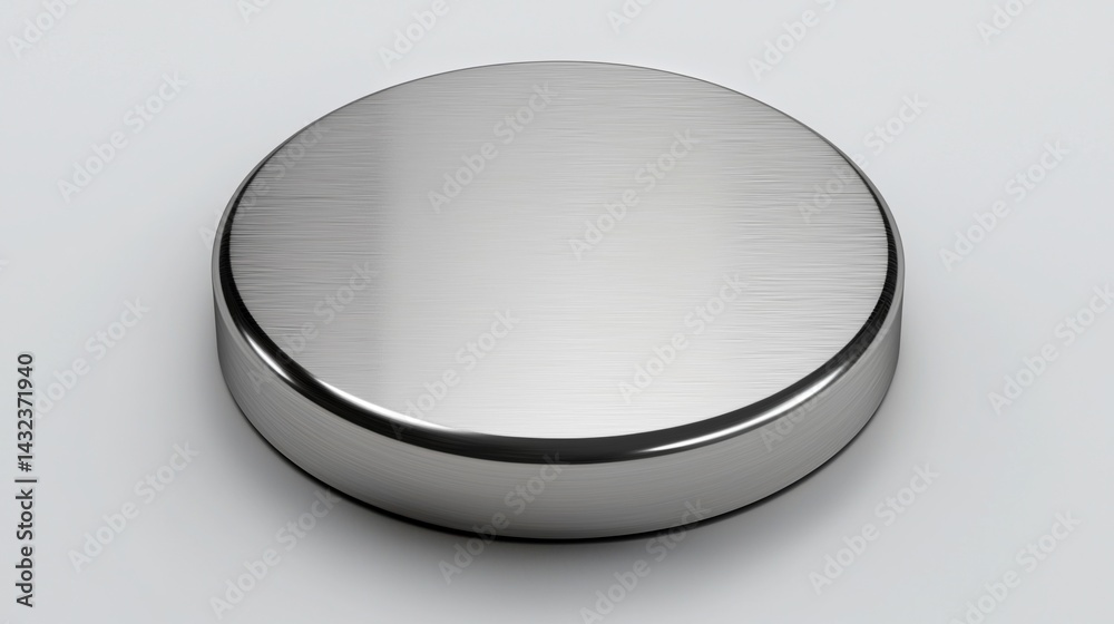 A smooth, circular metallic object with a brushed finish, reflecting light subtly against a neutral background. A smooth, circular metallic object with a brushed finish, reflecting light subtly against a neutral background.