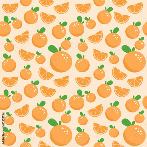 Seamless pattern of whole oranges and orange slices for fabric design ideas
