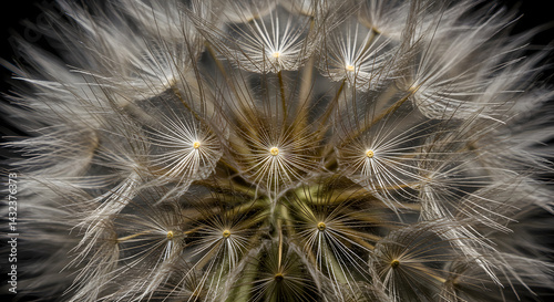 Detailed Presentation Of Dandelion Seeds Ready To Fly On The Dark Background