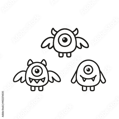 Cute One-Eyed Monsters Cartoon Vector Illustration