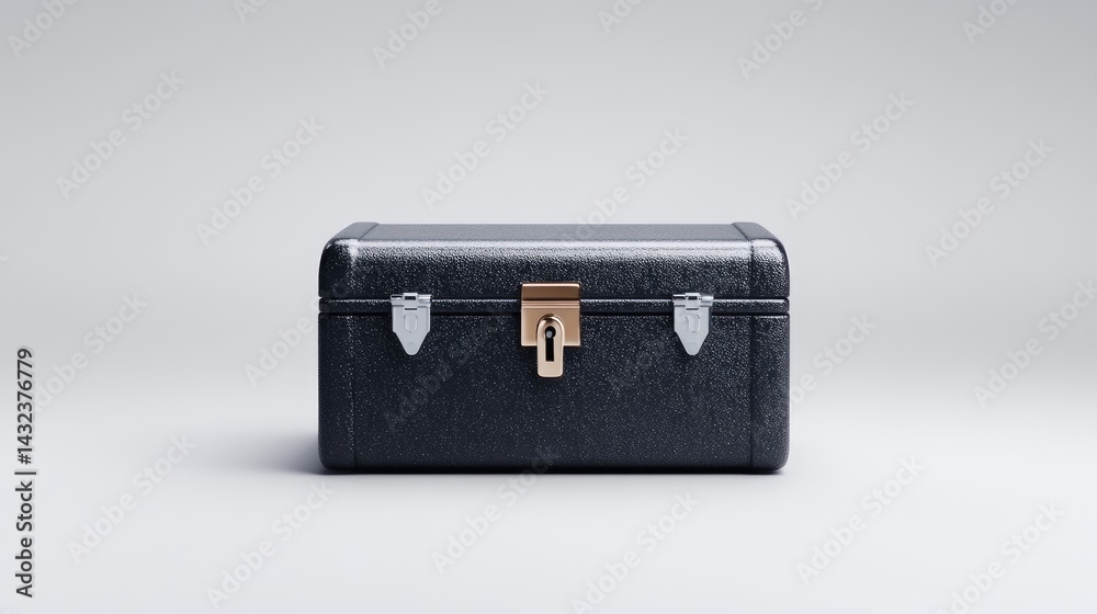 Fototapeta premium Dark gray metal chest on plain background