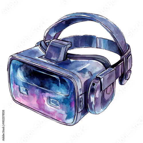 An Advanced Virtual Reality Headset, watercolor vector, isolated on a white background.