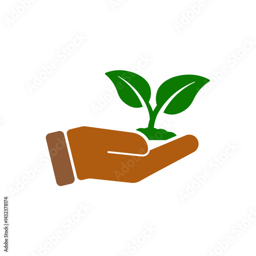 Hand and sapling icon. Environmental theme vector illustration.