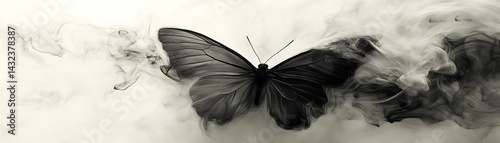 Butterfly resting in a smoky environment. Concept art backdrop, surrealism design