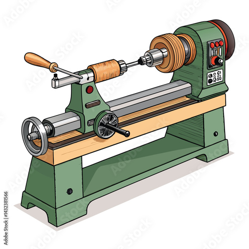 Close-up shot of a manual wood lathe in operation, showcasing rotating wood and carving tools in action; highlighting the craftsmanship and detail.