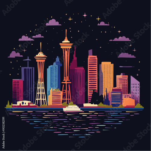 Vector Silhouette of Major Shipping Port in Urban American City