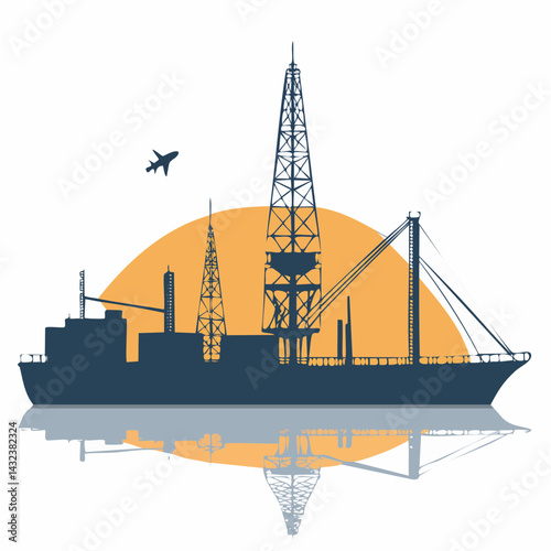 Vector Silhouette of Major Shipping Port in Urban American City