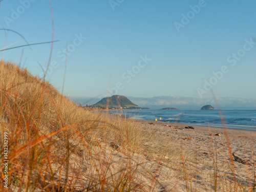 Fototapeta Naklejka Na Ścianę i Meble -  Papamoa beach scenes in golden glow of morning light