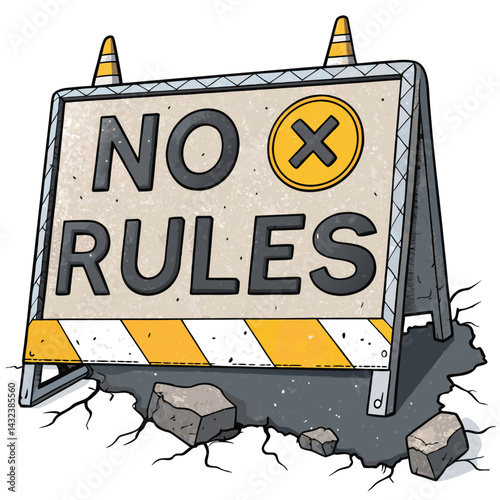 A surreal image of a melted street sign, the dripping metal forming the words "no rules," partially obscuring the word "cra," suggesting anarchy and societal breakdown.