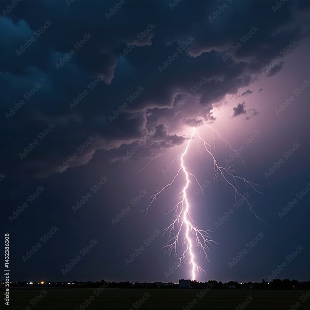 Fototapeta premium Imposing dark clouds, jagged lightning illuminates the stormy sky, background, pattern