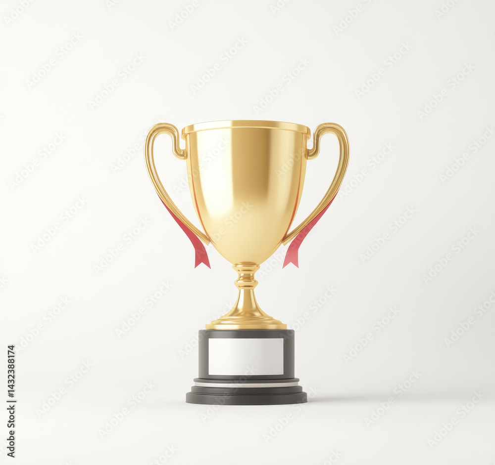 golden trophy with red ribbon stands proudly on black base, symbolizing achievement and success. This elegant award is perfect for celebrating victories in various competitions golden trophy with red ribbon stands proudly on black base, symbolizing achievement and success. This elegant award is perfect for celebrating victories in various competitions