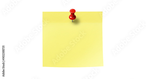 A yellow sticky note attached with a red push pin against a black background in a studio setting