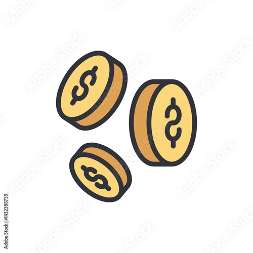 Coins colored icons, minimalist vector illustration ,simple transparent graphic element .Isolated on white background