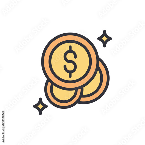 Coins colored icons, minimalist vector illustration ,simple transparent graphic element .Isolated on white background