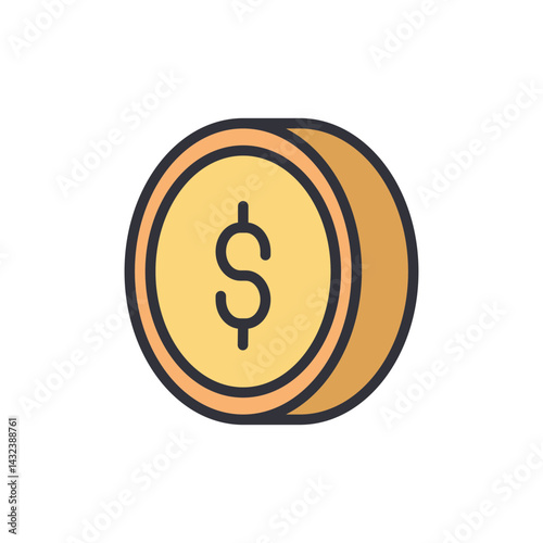 Coins colored icons, minimalist vector illustration ,simple transparent graphic element .Isolated on white background