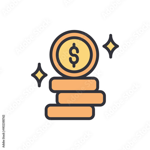 Coins colored icons, minimalist vector illustration ,simple transparent graphic element .Isolated on white background