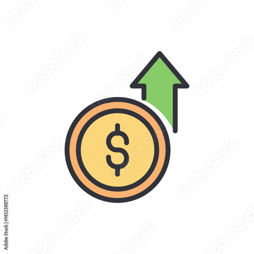 Growth coins colored icons, minimalist vector illustration ,simple transparent graphic element .Isolated on white background