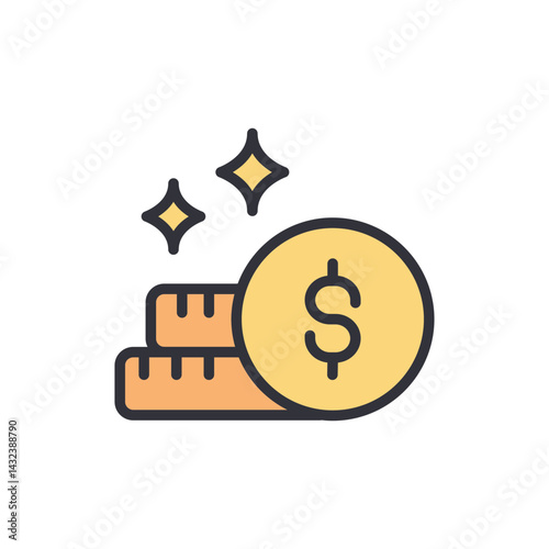 Coins colored icons, minimalist vector illustration ,simple transparent graphic element .Isolated on white background