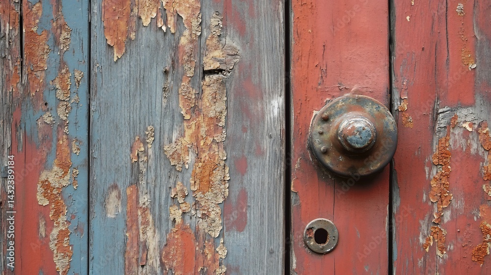 Weathered Wooden Door: Rustic Charm and Peeling Paint Weathered Wooden Door: Rustic Charm and Peeling Paint