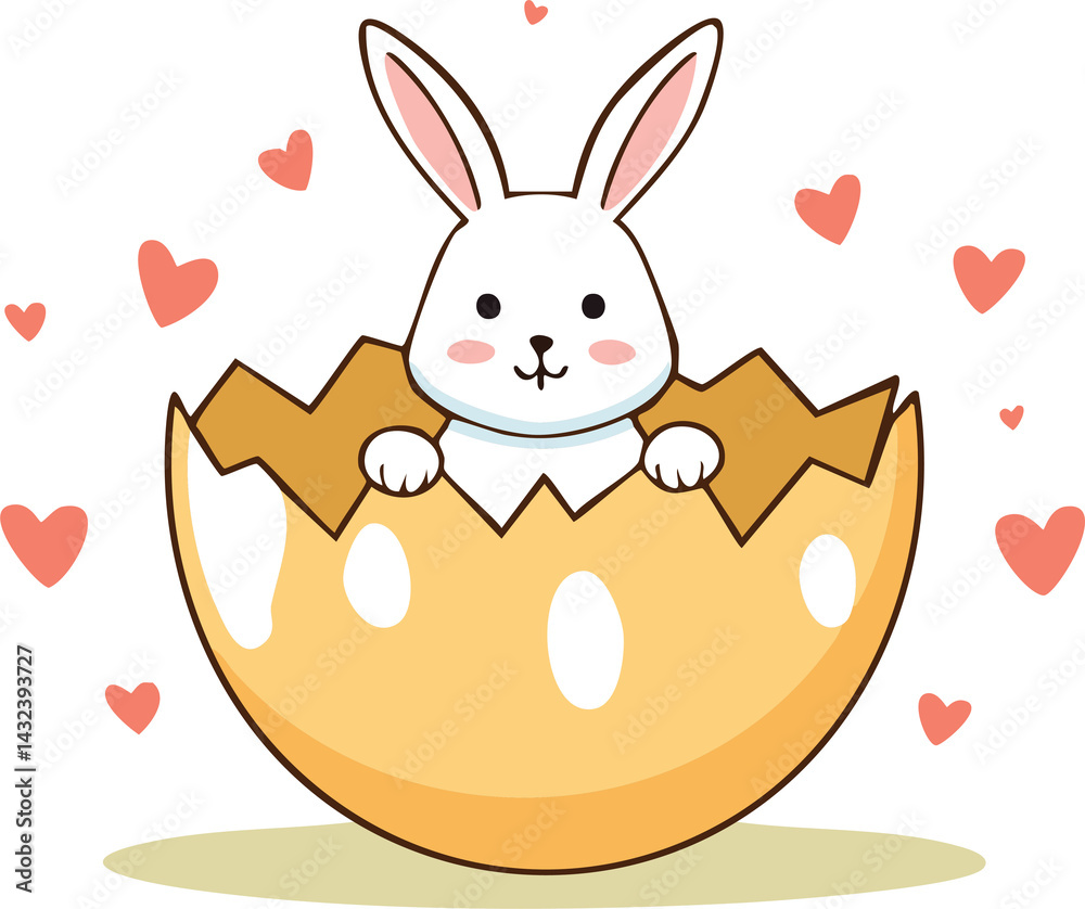 Fototapeta premium Happy Ester day concept design of illustration. Little rabbit in an egg. minimal style handdraw