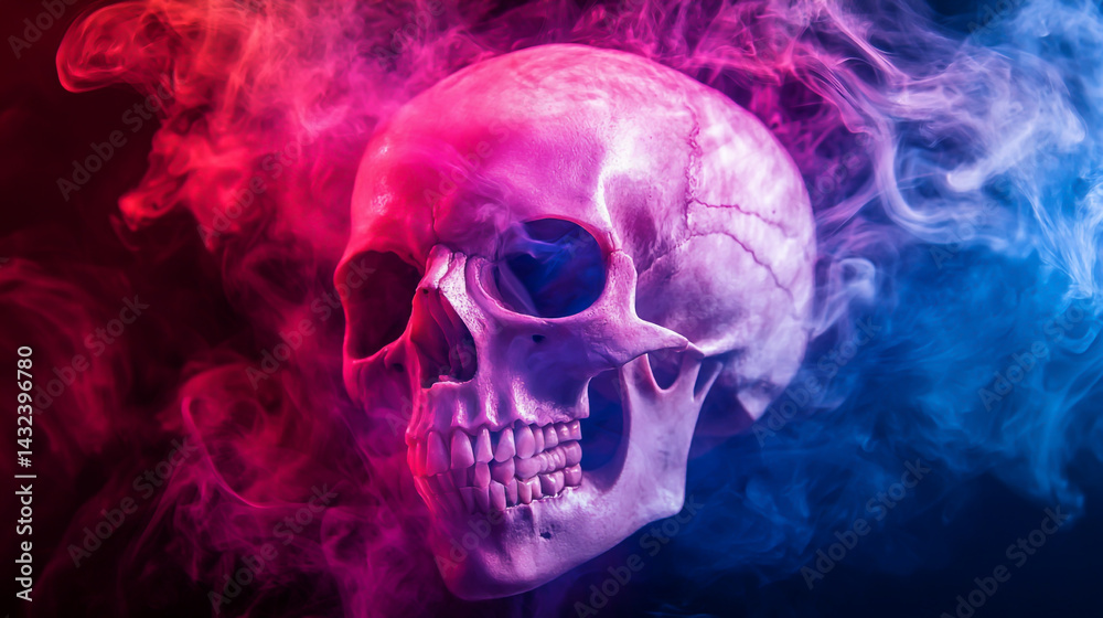 Human skull with colorful smoke, isolated on a black background. Human skull with colorful smoke, isolated on a black background.