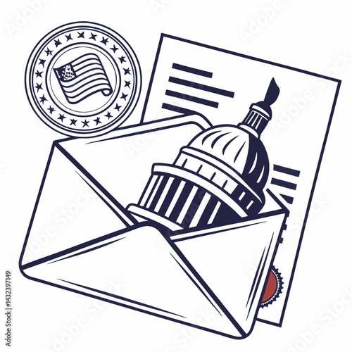 Envelope with document and United States Capitol illustration

