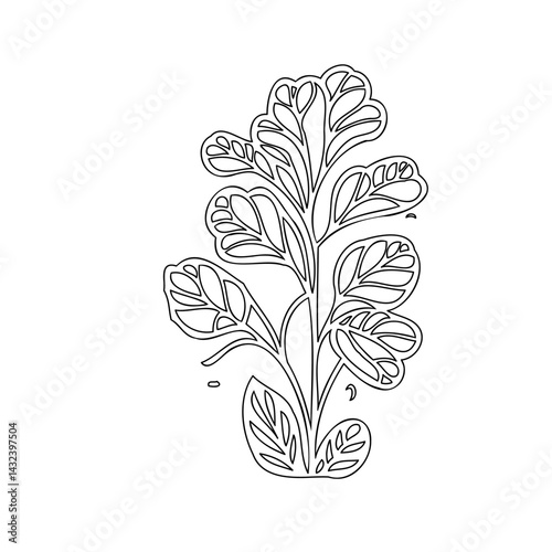 Elegant botanical illustration of stylized foliage on a clean white backdrop