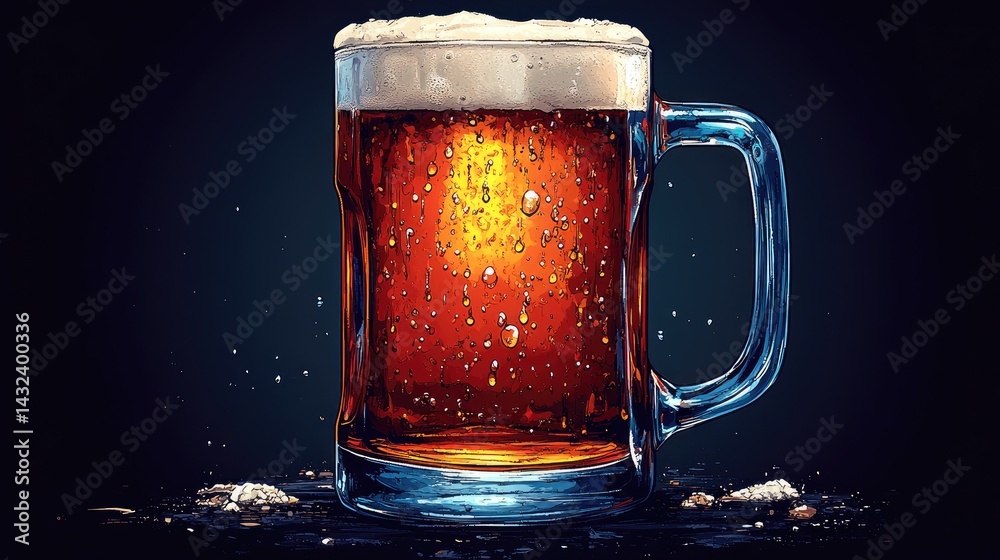 Full glass of amber beer, foamy top Full glass of amber beer, foamy top