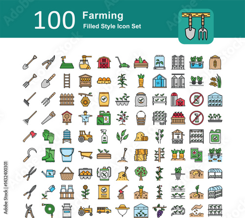 Illustration of Farming Collection design Filled Icon. Farming Filled Icon Pack. Set of Farming Outline Icon