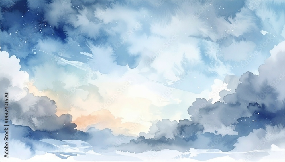Fototapeta premium sky winter in watercolor effect with gray clouds