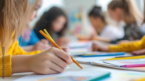 Wallpaper Mural Creative learning atmosphere: Students engage in artistic drawing and classroom collaboration Torontodigital.ca