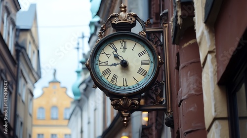 Old clock in the city center of Stockholm, Sweden, Scandinavia
