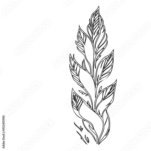 Elegant botanical artwork featuring delicate leaves and flowing lines in monochrome