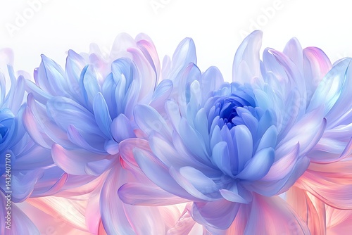 Close-up of Pastel Blue and Pink Chrysanthemums Blossoming against a Soft, Bright Backdrop for Beauty Ad