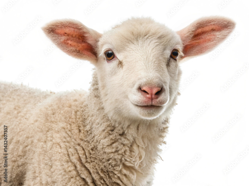 Fototapeta premium Young Lamb Isolated on White Background – High-Resolution Farm Animal Image
