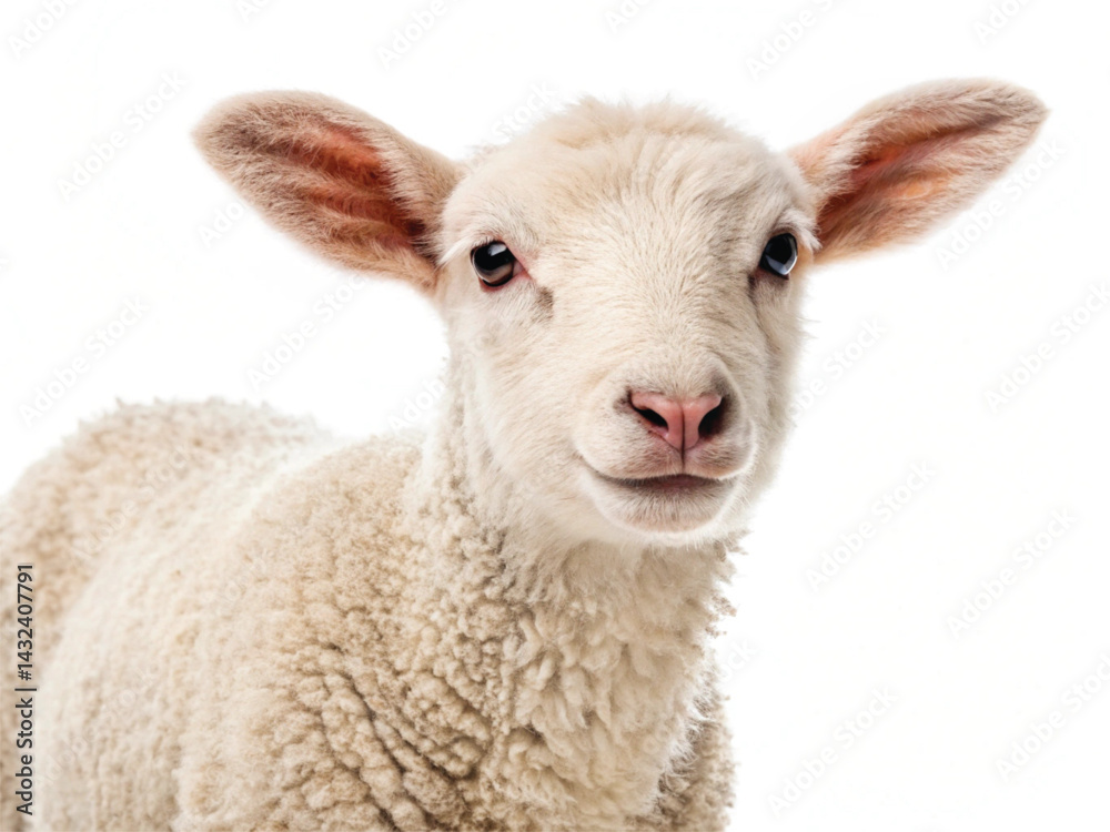 Fototapeta premium Young Lamb Isolated on White Background – High-Resolution Farm Animal Image