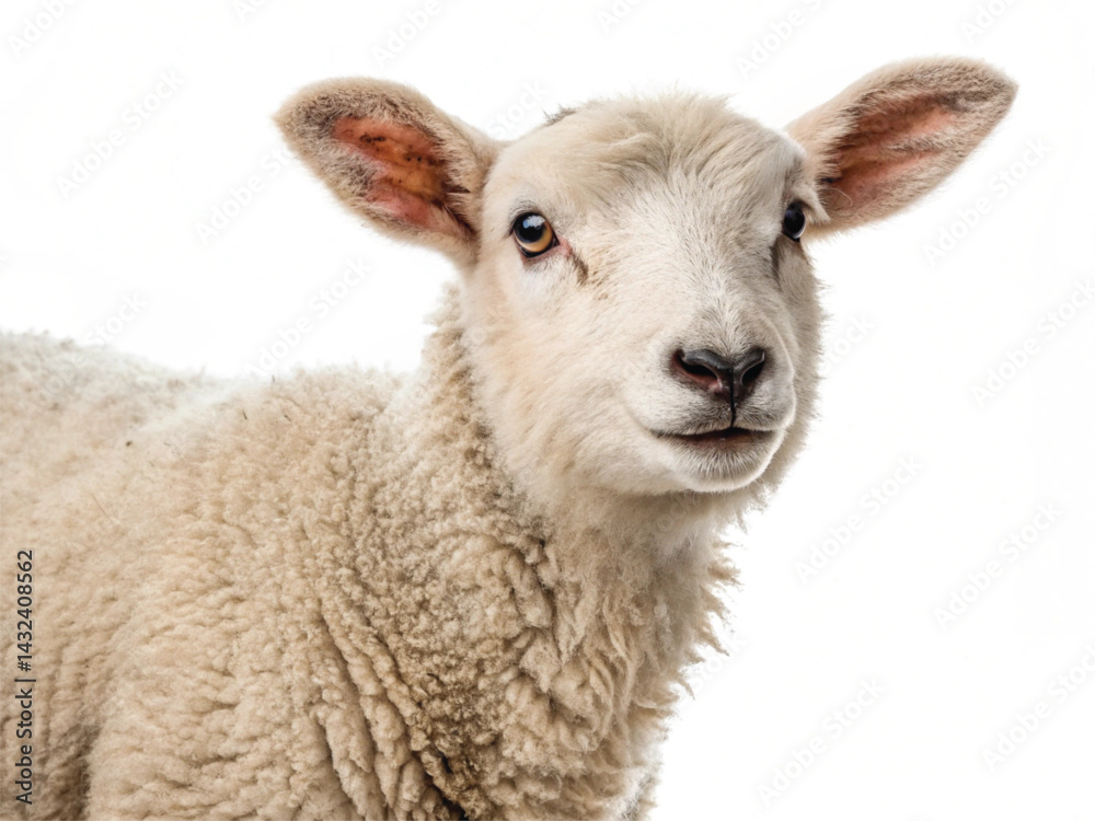 Fototapeta premium Young Lamb Isolated on White Background – High-Resolution Farm Animal Image