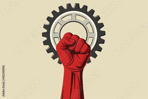 Design a minimalist poster featuring a large red fist clenched around a glowing green gemstone.  Focus on strong contrast and impactful simplicity.