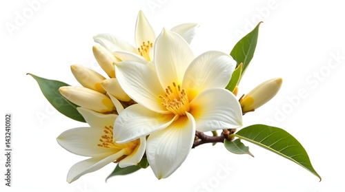 The neroli flower. Citrous blossoms. Isolated transparent png of a group of white flowers and buds on an orange tree.