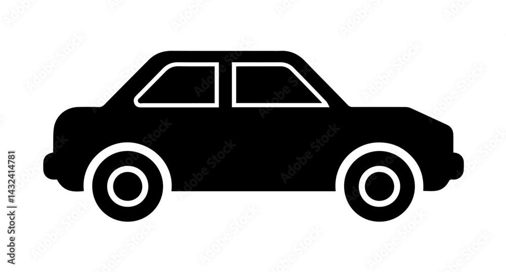 A silhouette black and white car icon on white background A silhouette black and white car icon on white background
