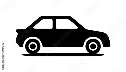 A silhouette black and white car icon on white background