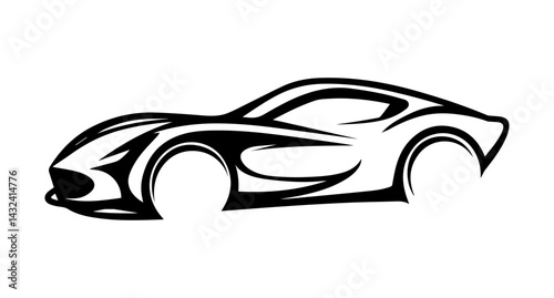 A silhouette black and white car icon on white background