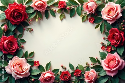 Intricate rose & leaf frame, rich color palette Elegant floral composition , spring, romantic, floral